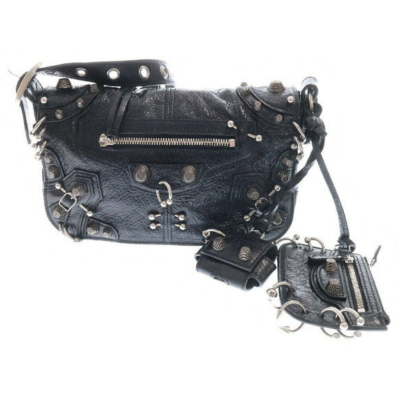 Balenciaga LE CAGOLE Studded Leather Shoulder Bag Black - Picture 1 of 5